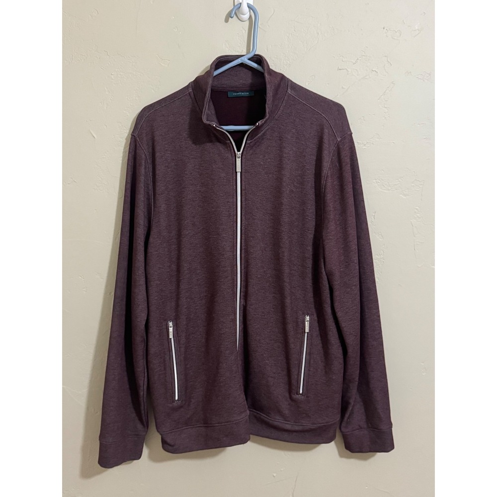 perry ellis jacket XL burgundy heather full zip mock neck 2 pocket mens